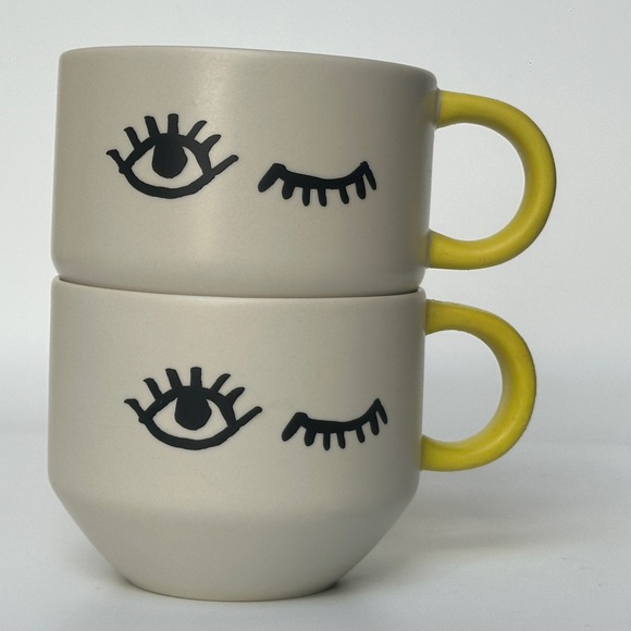 Starbucks 2017 Winking Eye Yellow Handle Mug Set of 2 14oz - Picture 1 of 10